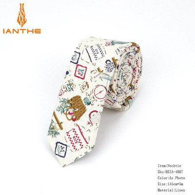 Férfi karcsú nyakkendő alkalmi pamut vászon nyakkendő férfiaknak vékony tervező virág állat keskeny vintage virágos esküvői nyakkendő Corbatas