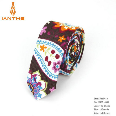 Férfi karcsú nyakkendő alkalmi pamut vászon nyakkendő férfiaknak vékony tervező virág állat keskeny vintage virágos esküvői nyakkendő Corbatas