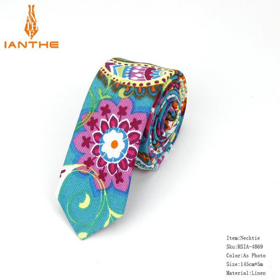 Férfi karcsú nyakkendő alkalmi pamut vászon nyakkendő férfiaknak vékony tervező virág állat keskeny vintage virágos esküvői nyakkendő Corbatas