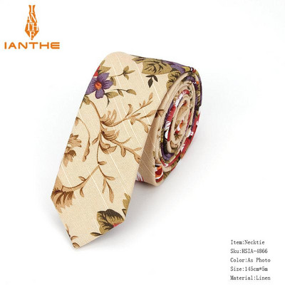 Férfi karcsú nyakkendő alkalmi pamut vászon nyakkendő férfiaknak vékony tervező virág állat keskeny vintage virágos esküvői nyakkendő Corbatas