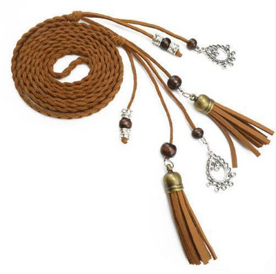 Curea populară din piele PU de epocă, cu împletitură în talie, pentru rochie, centură cu ciucuri, curea pentru femei, fete, curea tricotată.