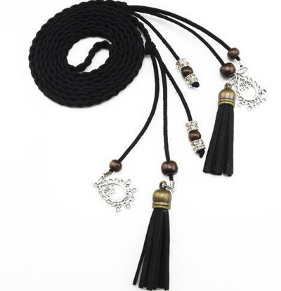 Curea populară din piele PU de epocă, cu împletitură în talie, pentru rochie, centură cu ciucuri, curea pentru femei, fete, curea tricotată.