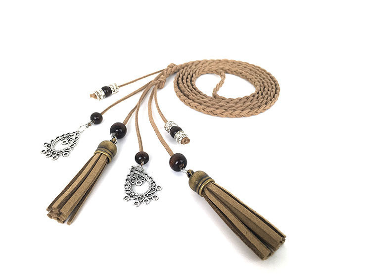 Curea populară din piele PU de epocă, cu împletitură în talie, pentru rochie, centură cu ciucuri, curea pentru femei, fete, curea tricotată.