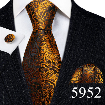 Elegáns férfi nyakkendők arany levelek virágos selyem nyakkendő zseb négyzet mandzsettagomb készlet esküvői ajándék ingyenes szállítás Barry·Wang 5966