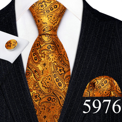 Elegáns férfi nyakkendők arany levelek virágos selyem nyakkendő zseb négyzet mandzsettagomb készlet esküvői ajándék ingyenes szállítás Barry·Wang 5966