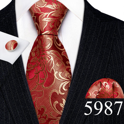 Elegáns férfi nyakkendők arany levelek virágos selyem nyakkendő zseb négyzet mandzsettagomb készlet esküvői ajándék ingyenes szállítás Barry·Wang 5966