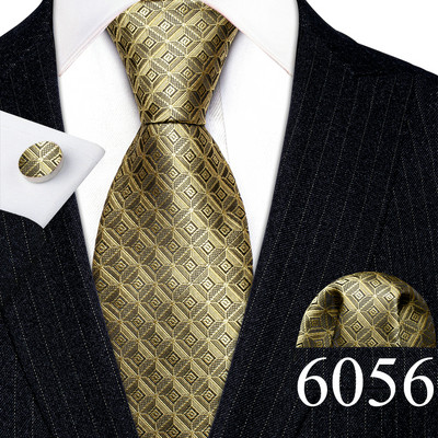 Elegáns férfi nyakkendők arany levelek virágos selyem nyakkendő zseb négyzet mandzsettagomb készlet esküvői ajándék ingyenes szállítás Barry·Wang 5966