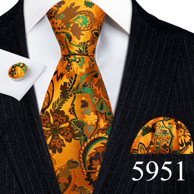 Elegáns férfi nyakkendők arany levelek virágos selyem nyakkendő zseb négyzet mandzsettagomb készlet esküvői ajándék ingyenes szállítás Barry·Wang 5966