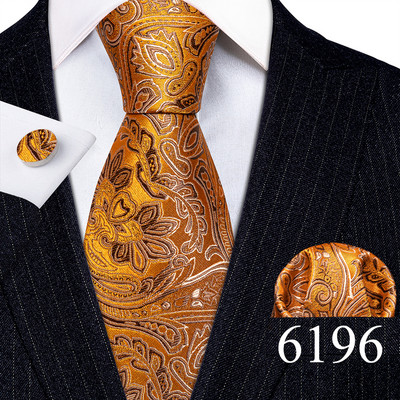 Elegáns férfi nyakkendők arany levelek virágos selyem nyakkendő zseb négyzet mandzsettagomb készlet esküvői ajándék ingyenes szállítás Barry·Wang 5966
