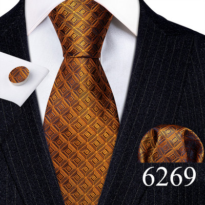 Elegáns férfi nyakkendők arany levelek virágos selyem nyakkendő zseb négyzet mandzsettagomb készlet esküvői ajándék ingyenes szállítás Barry·Wang 5966