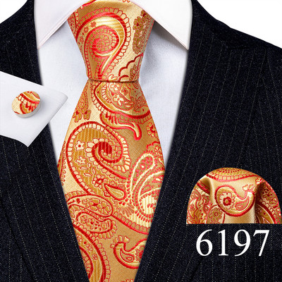 Elegáns férfi nyakkendők arany levelek virágos selyem nyakkendő zseb négyzet mandzsettagomb készlet esküvői ajándék ingyenes szállítás Barry·Wang 5966