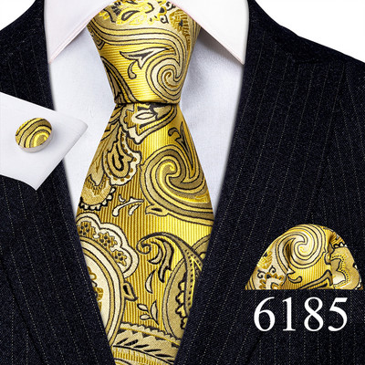 Elegáns férfi nyakkendők arany levelek virágos selyem nyakkendő zseb négyzet mandzsettagomb készlet esküvői ajándék ingyenes szállítás Barry·Wang 5966