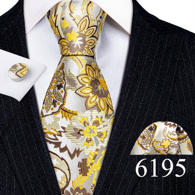 Elegáns férfi nyakkendők arany levelek virágos selyem nyakkendő zseb négyzet mandzsettagomb készlet esküvői ajándék ingyenes szállítás Barry·Wang 5966