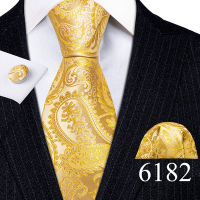 Elegáns férfi nyakkendők arany levelek virágos selyem nyakkendő zseb négyzet mandzsettagomb készlet esküvői ajándék ingyenes szállítás Barry·Wang 5966