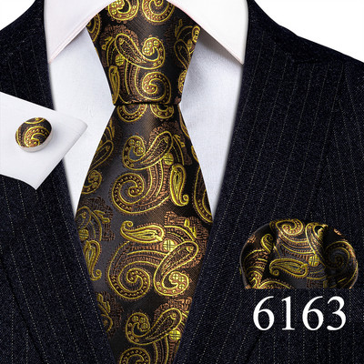 Elegáns férfi nyakkendők arany levelek virágos selyem nyakkendő zseb négyzet mandzsettagomb készlet esküvői ajándék ingyenes szállítás Barry·Wang 5966