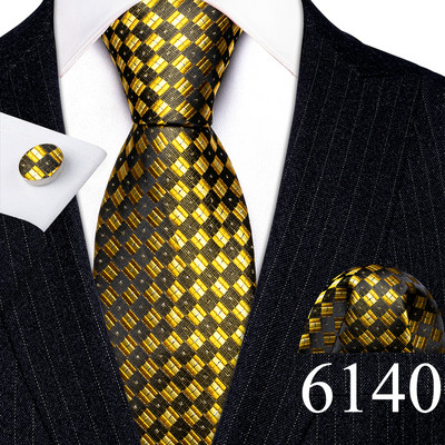 Elegáns férfi nyakkendők arany levelek virágos selyem nyakkendő zseb négyzet mandzsettagomb készlet esküvői ajándék ingyenes szállítás Barry·Wang 5966