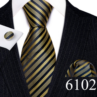 Elegáns férfi nyakkendők arany levelek virágos selyem nyakkendő zseb négyzet mandzsettagomb készlet esküvői ajándék ingyenes szállítás Barry·Wang 5966