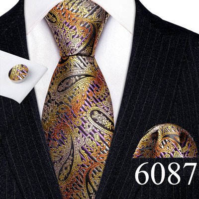 Elegáns férfi nyakkendők arany levelek virágos selyem nyakkendő zseb négyzet mandzsettagomb készlet esküvői ajándék ingyenes szállítás Barry·Wang 5966