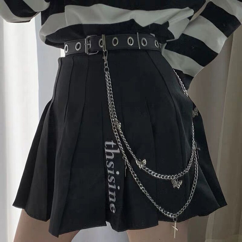 Novi 2021. modni ženski punk Harajuku lančani remen s podesivim rupicama u nizu i trapericama s lančićima Ukrasni crni remeni za djevojke