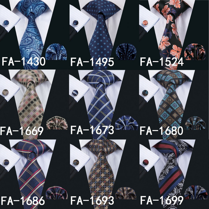 FA-905 férfi nyakkendő, 20 stílusú nyakkendő Hanky mandzsettagomb szett Férfi üzleti ajándék nyakkendők férfiaknak Ingyenes szállítás