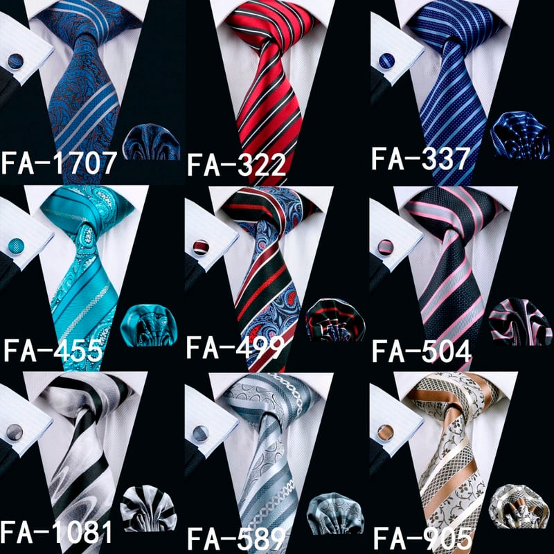 FA-905 férfi nyakkendő, 20 stílusú nyakkendő Hanky mandzsettagomb szett Férfi üzleti ajándék nyakkendők férfiaknak Ingyenes szállítás