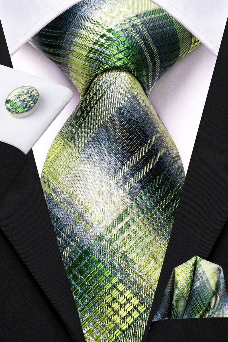 Sivo žuta karirana svilena vjenčana kravata za muškarce Handky manžete Poklon Muška kravata Modna poslovna zabava Dropshipping Dizajner Hi-Tie