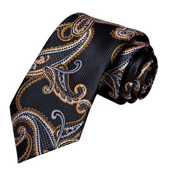 Hi-Tie Gold Black Пейсли копринена сватбена вратовръзка за мъже Handky копче за ръкавели Моден дизайнерски подарък вратовръзка за мъже Вратовръзка Business Party