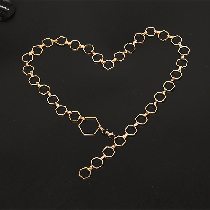 Divat Hatszög alakú női deréklánc Geometrikus öv nőknek Arany Sliver Fém övek Állítható öltöny ruha Női derékpánt