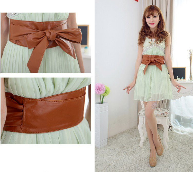 Cureaua lată pentru doamne, cu fundă mare, stil coreean, colorată, de înaltă calitate, centură moale, culoare pură, din piele PU, curea lată realizată manual