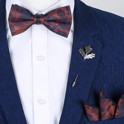 Klasszikus arany csokornyakkendő férfiaknak selyem pillangó előre megkötött virágos csokornyakkendő zsebkendő bross szett Esküvői party sárga férfi csokornyakkendő