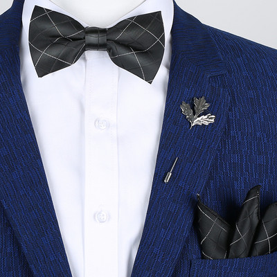 Klasszikus arany csokornyakkendő férfiaknak selyem pillangó előre megkötött virágos csokornyakkendő zsebkendő bross szett Esküvői party sárga férfi csokornyakkendő