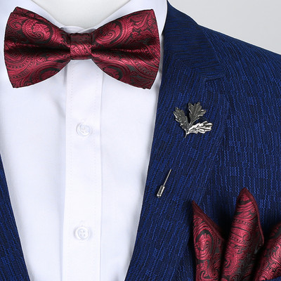 Klasszikus arany csokornyakkendő férfiaknak selyem pillangó előre megkötött virágos csokornyakkendő zsebkendő bross szett Esküvői party sárga férfi csokornyakkendő