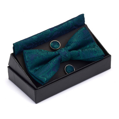 GUSLESON Muški set leptir-kravata s cvjetnim pajslijevim motivima, džepne četvrtaste dugmad za manžete s poklon kutijom za muškarce, zlatno-crvene za vjenčanje