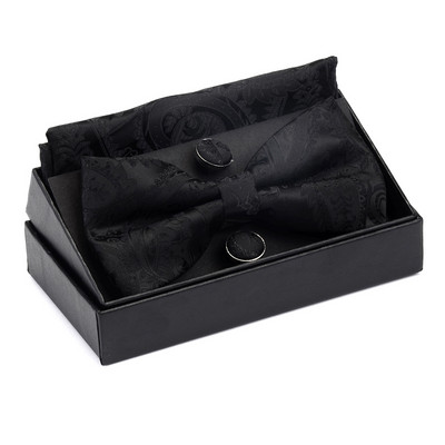 GUSLESON Muški set leptir-kravata s cvjetnim pajslijevim motivima, džepne četvrtaste dugmad za manžete s poklon kutijom za muškarce, zlatno-crvene za vjenčanje