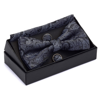 GUSLESON Muški set leptir-kravata s cvjetnim pajslijevim motivima, džepne četvrtaste dugmad za manžete s poklon kutijom za muškarce, zlatno-crvene za vjenčanje