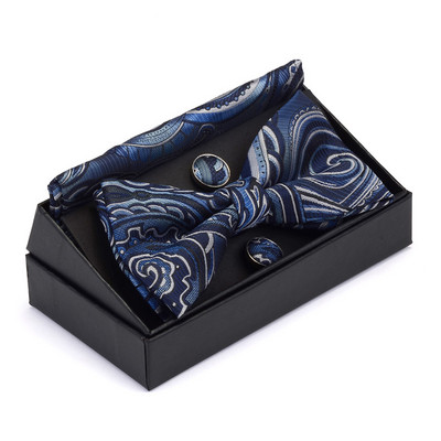 GUSLESON Muški set leptir-kravata s cvjetnim pajslijevim motivima, džepne četvrtaste dugmad za manžete s poklon kutijom za muškarce, zlatno-crvene za vjenčanje