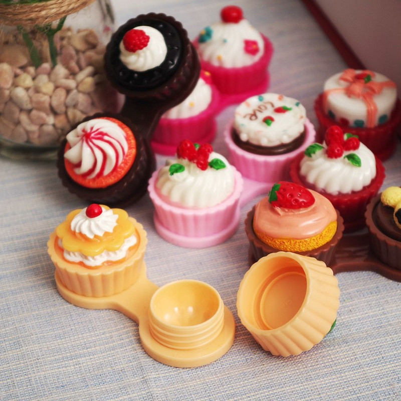 Cartoon Cake Cream Shape kontaktläätsede ümbris Kaasaskantav minikontaktläätsede ümbriskarp reisidaami hoidja jaoks silmahoolduskonteiner