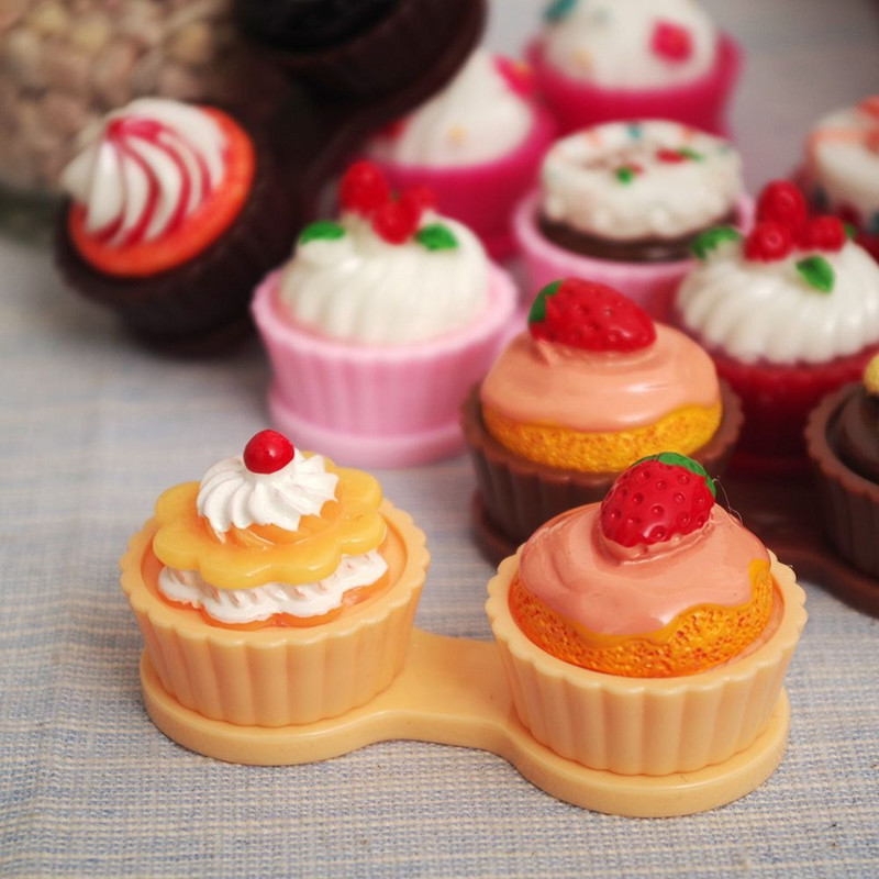 Cartoon Cake Cream Shape kontaktläätsede ümbris Kaasaskantav minikontaktläätsede ümbriskarp reisidaami hoidja jaoks silmahoolduskonteiner