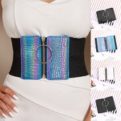 Modni remen za steznik, elastični visoki struk, ukrasna traka za mršavljenje, gumice, veliki metalni krug, prsten, patentni zatvarač, ženske divlje