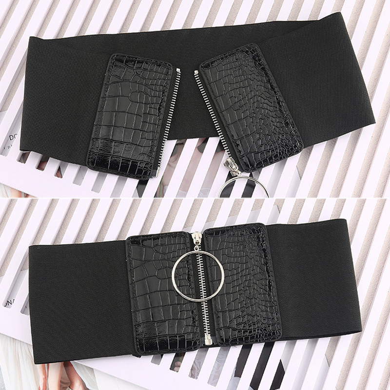 Modni remen za steznik, elastični visoki struk, ukrasna traka za mršavljenje, gumice, veliki metalni krug, prsten, patentni zatvarač, ženske divlje