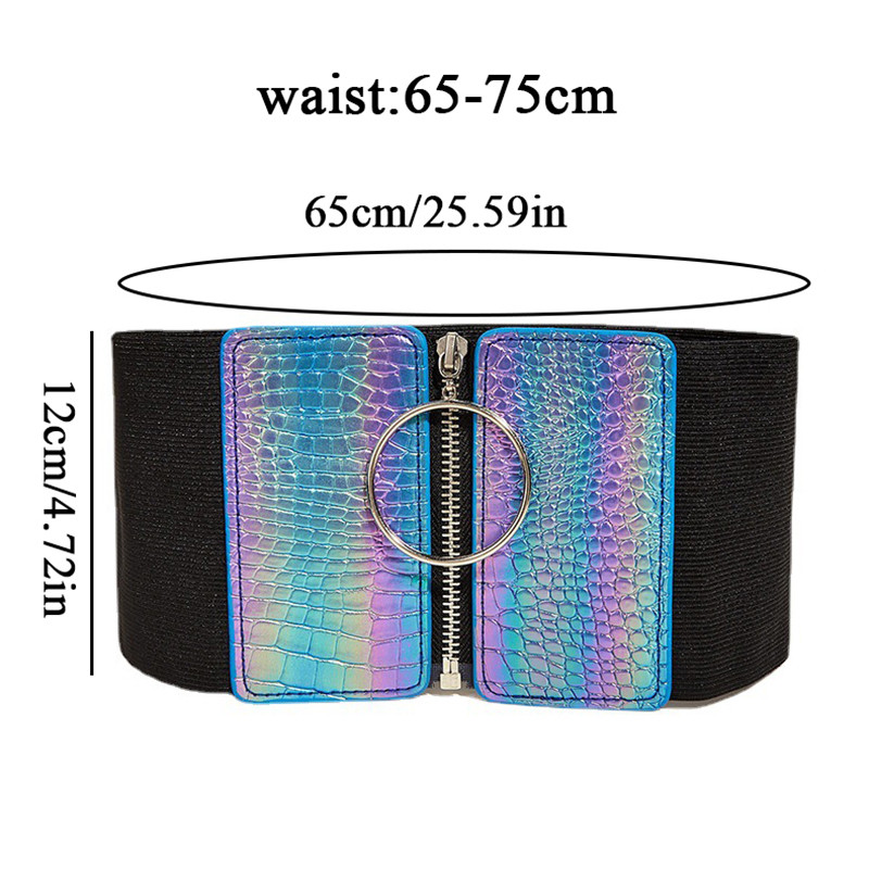 Modni remen za steznik, elastični visoki struk, ukrasna traka za mršavljenje, gumice, veliki metalni krug, prsten, patentni zatvarač, ženske divlje