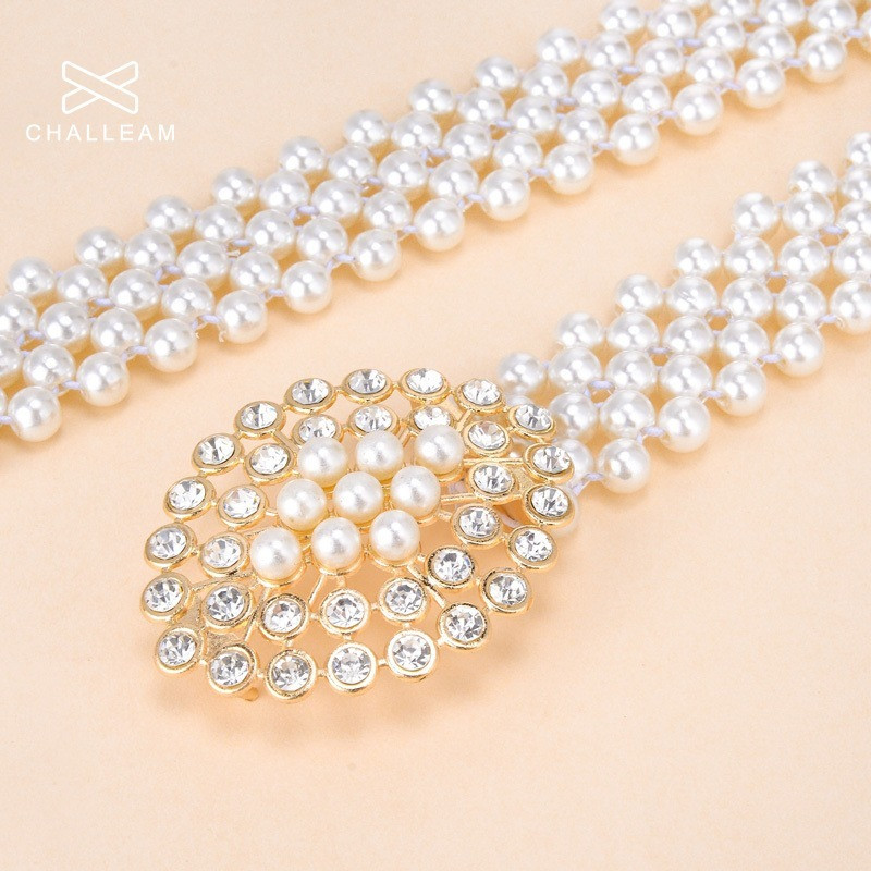 Luksuzni ženski biserni remen za haljinu Elegantna cvjetna kopča Puni plastični ukrasi od bisera Vjenčani remen s elastičnim pojasom u struku 121