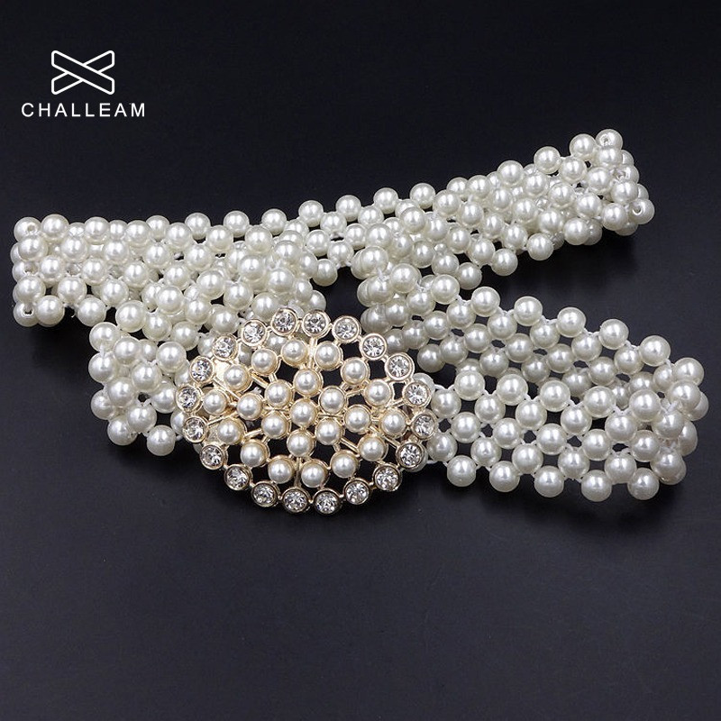 Luksuzni ženski biserni remen za haljinu Elegantna cvjetna kopča Puni plastični ukrasi od bisera Vjenčani remen s elastičnim pojasom u struku 121