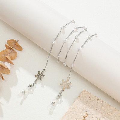 Κορεατικά Vintage Μαργαριτάρια Χρυσό Ασημί Χρώμα Snowflakes Mask Chain Strand Hang on Neck Holding Glasses Σχοινί για Γυναικεία Γυαλιά Λουράκι