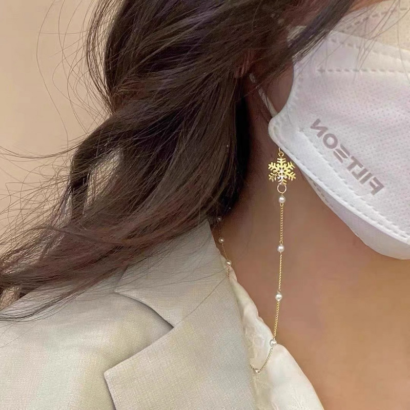 Κορεατικά Vintage Μαργαριτάρια Χρυσό Ασημί Χρώμα Snowflakes Mask Chain Strand Hang on Neck Holding Glasses Σχοινί για Γυναικεία Γυαλιά Λουράκι