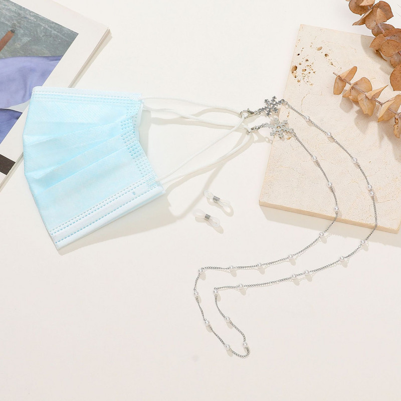 Κορεατικά Vintage Μαργαριτάρια Χρυσό Ασημί Χρώμα Snowflakes Mask Chain Strand Hang on Neck Holding Glasses Σχοινί για Γυναικεία Γυαλιά Λουράκι