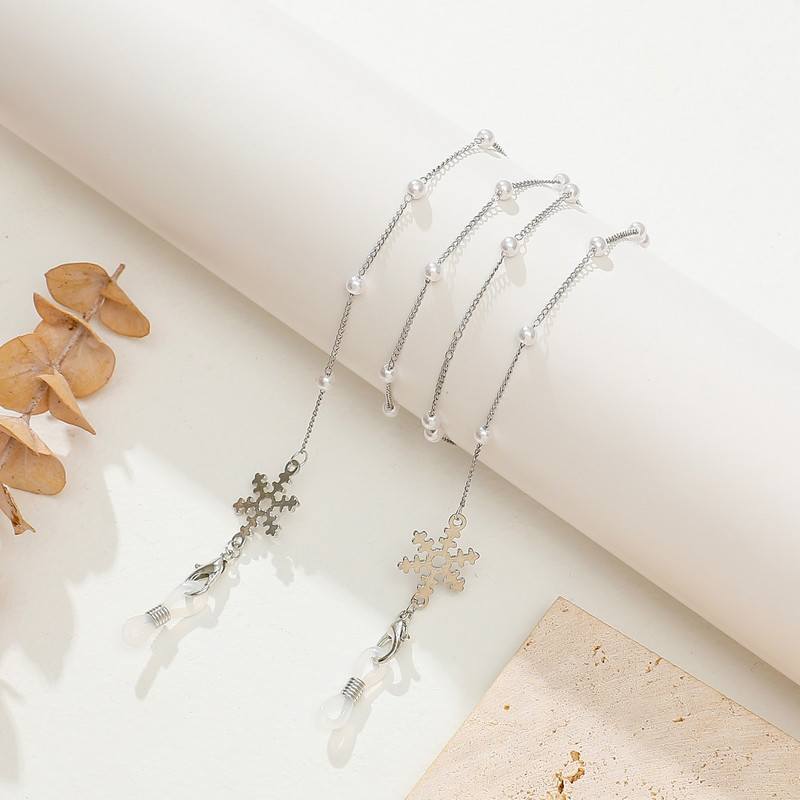 Κορεατικά Vintage Μαργαριτάρια Χρυσό Ασημί Χρώμα Snowflakes Mask Chain Strand Hang on Neck Holding Glasses Σχοινί για Γυναικεία Γυαλιά Λουράκι