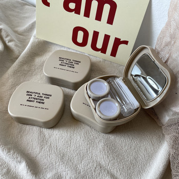 Ретро минималистичен калъф за контактни лещи Мъжки контейнер за лещи с букви с огледало Преносим комплект за пътуване Калъф за очила Подарък за момиче