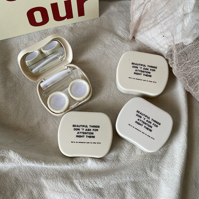 Retro minimalista kontaktlencse tok Férfi levéllencse tartó tükörrel Hordozható utazási szett szemüveg tok Ajándék lánynak