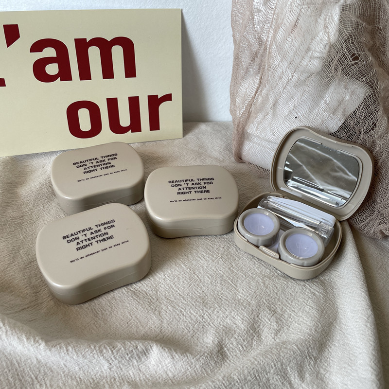 Retro minimalista kontaktlencse tok Férfi levéllencse tartó tükörrel Hordozható utazási szett szemüveg tok Ajándék lánynak